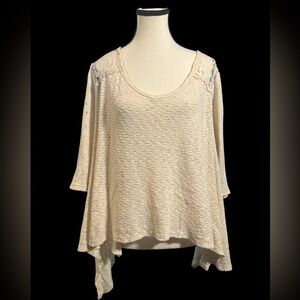 Everleigh Cream Textured Women's Blouse with Lace Accents and 3/4 Sleeves